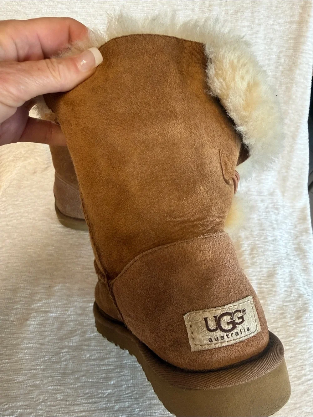 UGG Women's Brown Shearling Button Short Boots